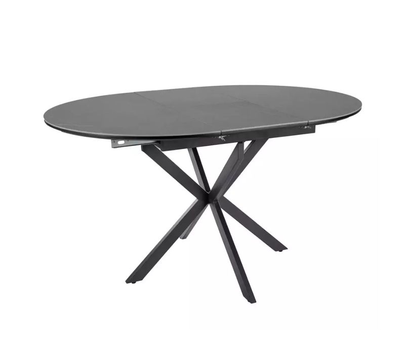 Table Ronde Extensible 135cm 6 Pers Céramique Grise Pied Métal Noir Milanoz