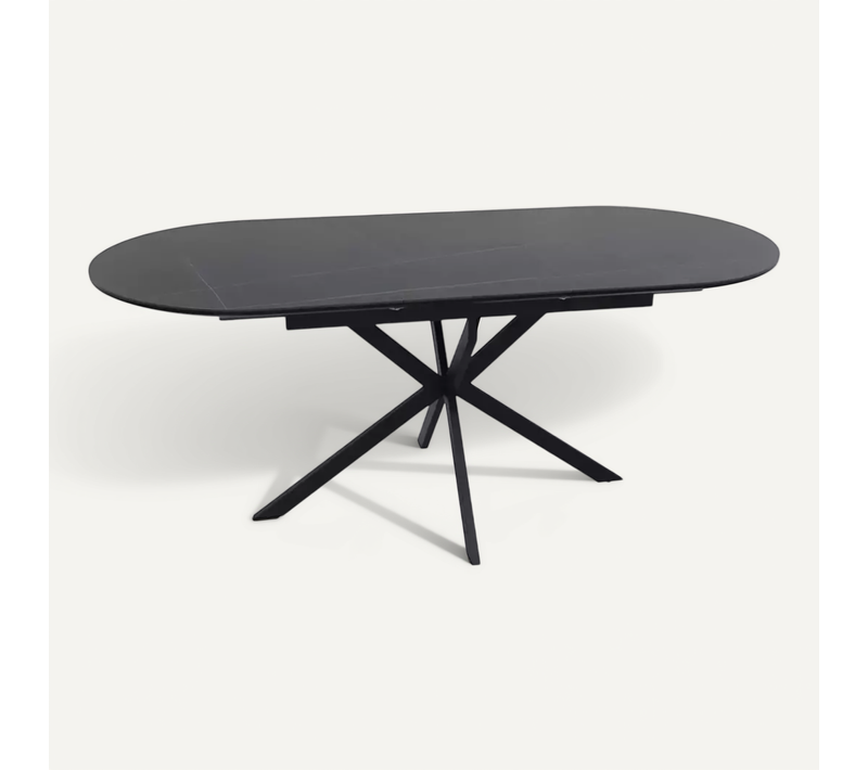Table Extensible 140-180 Cm 8 Personnes Ovale Noire Céramique Milanoz
