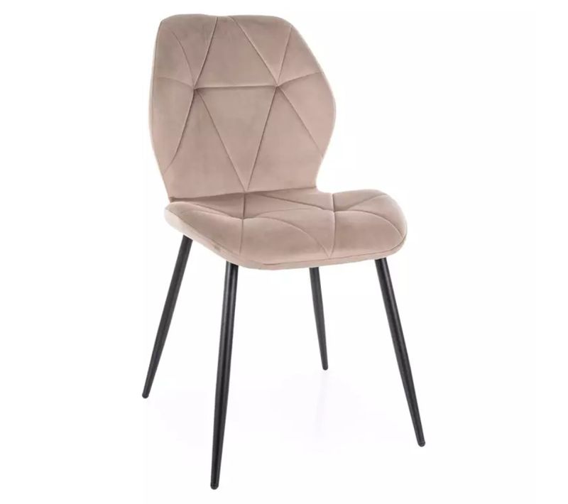 Chaise En Velours Beige Avec Piétement Noir Mat Et Assise Rembourrée Confortable Liryca