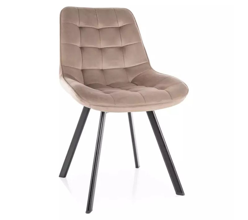 Chaise Velours Beige Structure Métal Noir Mat Pivotante Assise Rembourrée Élégante Montaj