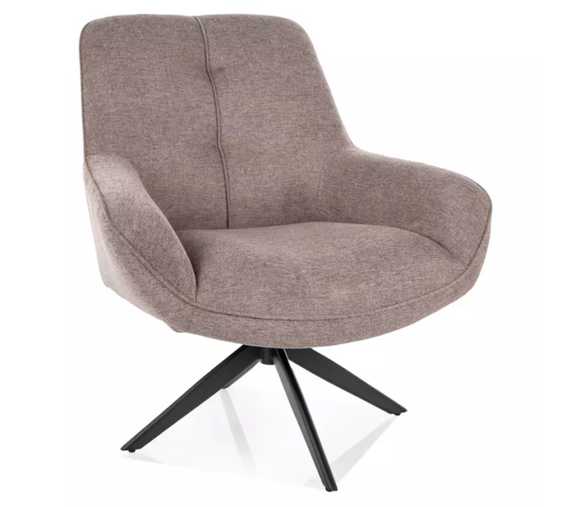 Fauteuil Tissu Beige Pivotant 360° Confort Enveloppant Pied Métal Noir Layn
