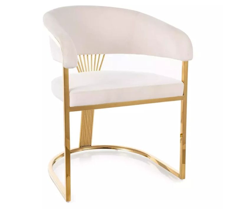 Chaise Velours Beige Et Piétement Acier Doré Assise Ronde Confortable Reiny