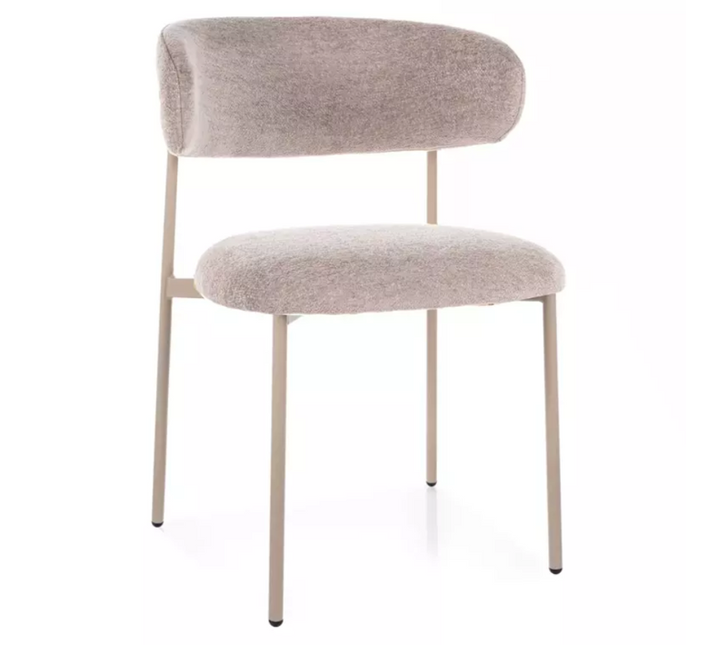 Chaise Tissu En Beige Piétement Métal Cachemire Assise Rembourrée Moderne Jonaz