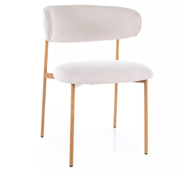 Chaise Tissu En Beige Structure Métal Effet Chêne Dossier Arrondi Jonaz