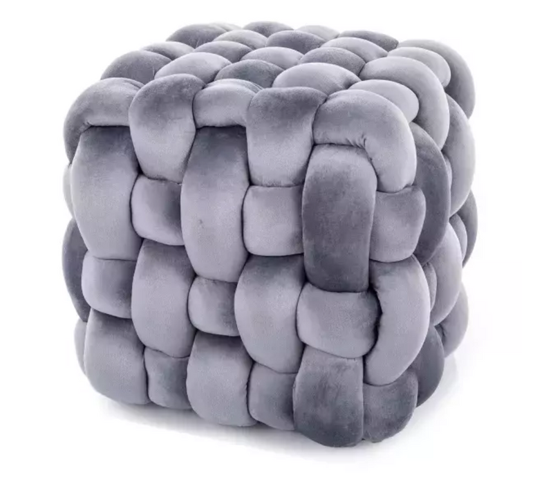 Pouf En Velours Gris Avec Tressage Épais Et Rembourrage Moelleux Carré Propulz
