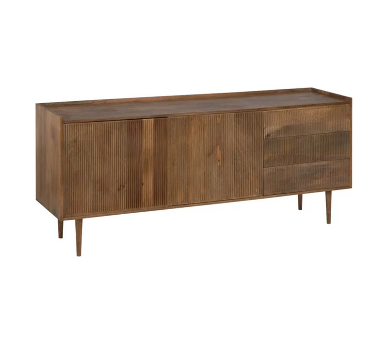 Bahut En Bois De Manguier 174 Cm, Tiroirs Avec Portes Et Façades Rainurées Nuance