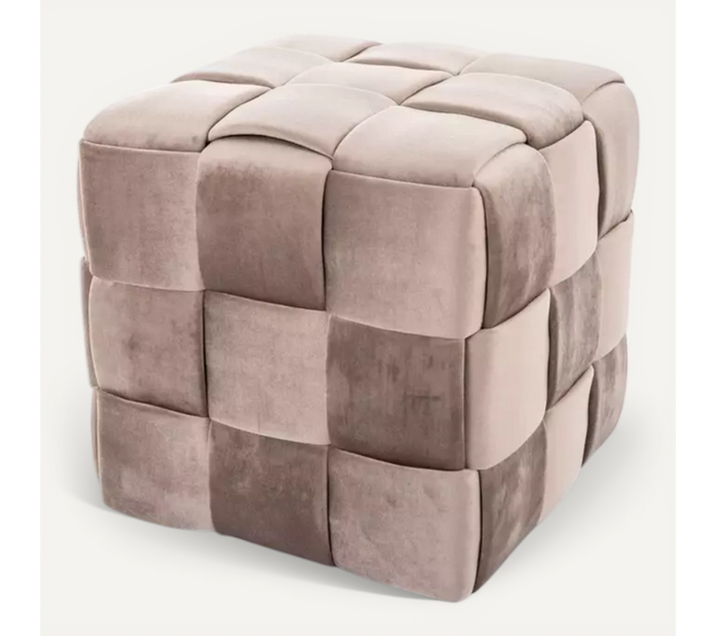Pouf Carré En Velours Beige à Effet Tressé, Rembourrage Moelleux Aniankaz