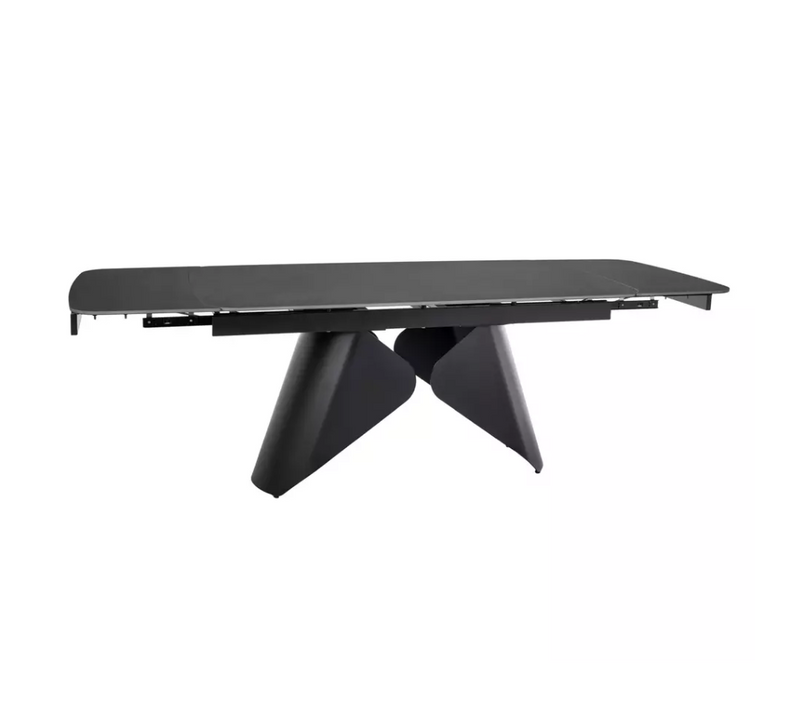 Table De Salle à Manger Extensible 160 + 80cm Avec Plateau En Céramique Noir Mat Armada