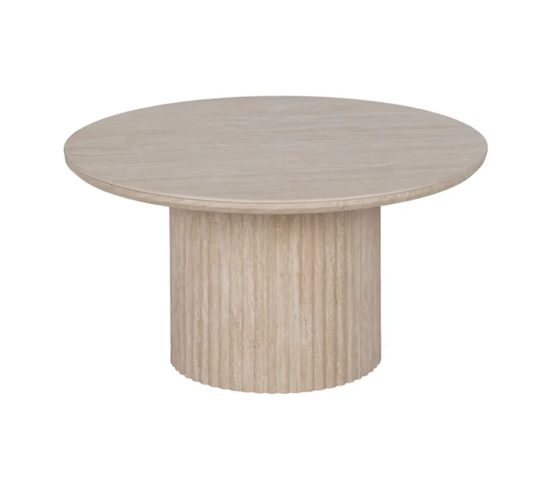 Table Basse Ronde Pierre Beige 70 Cm Pied Cannelé Caelis