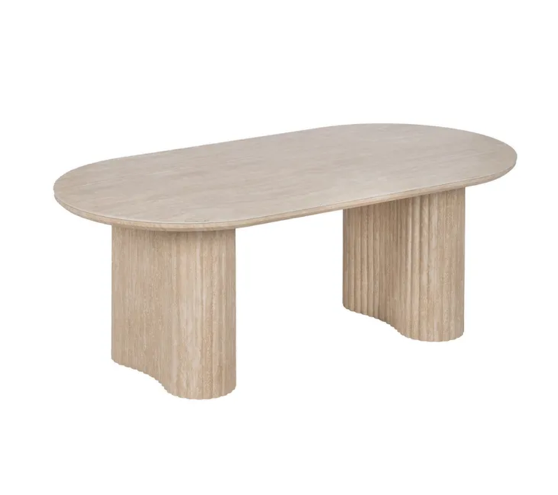 Table Basse Ovale Pierre Beige 120 Cm Double Piètement Caelis