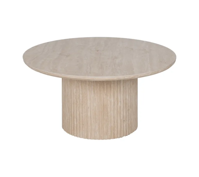 Table Basse Ronde Pierre Beige 90 Cm Pied Cannelé Caelis