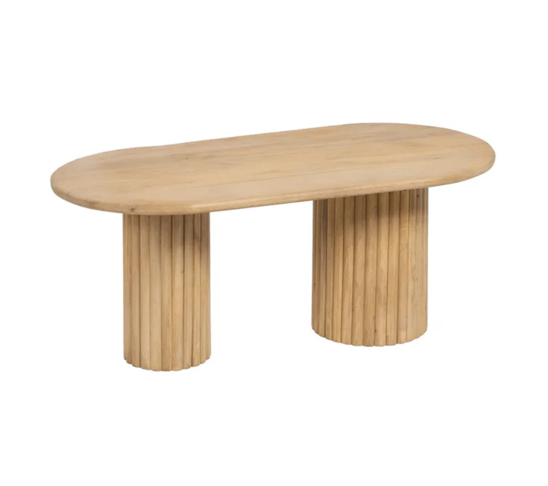 Table Basse Ovale Bois De Manguier Double Colonne Rainuré Chic Flonesie