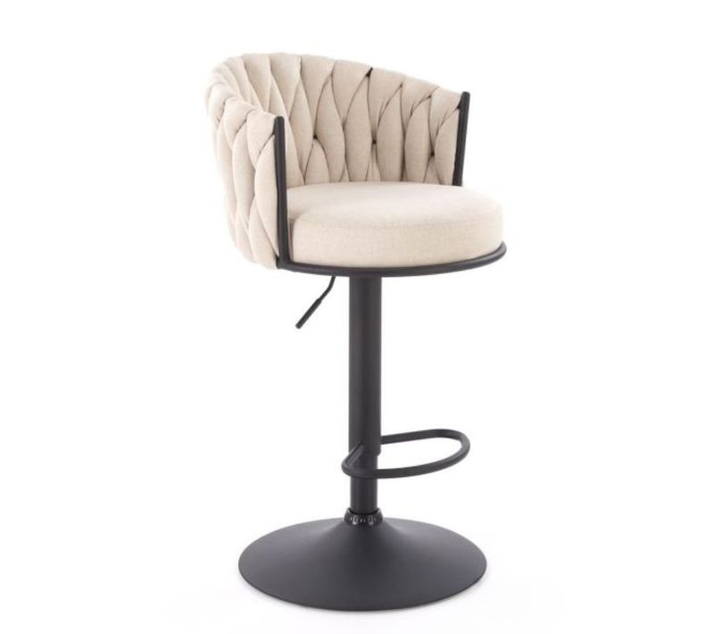 Chaise De Bar En Tissu Beige Avec Piètement En Métal Noir Juliana