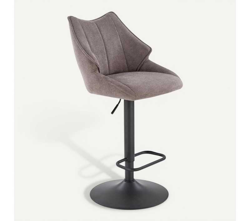 Chaise De Bar En Tissu Gris Et Pied Métal Noir Vivi