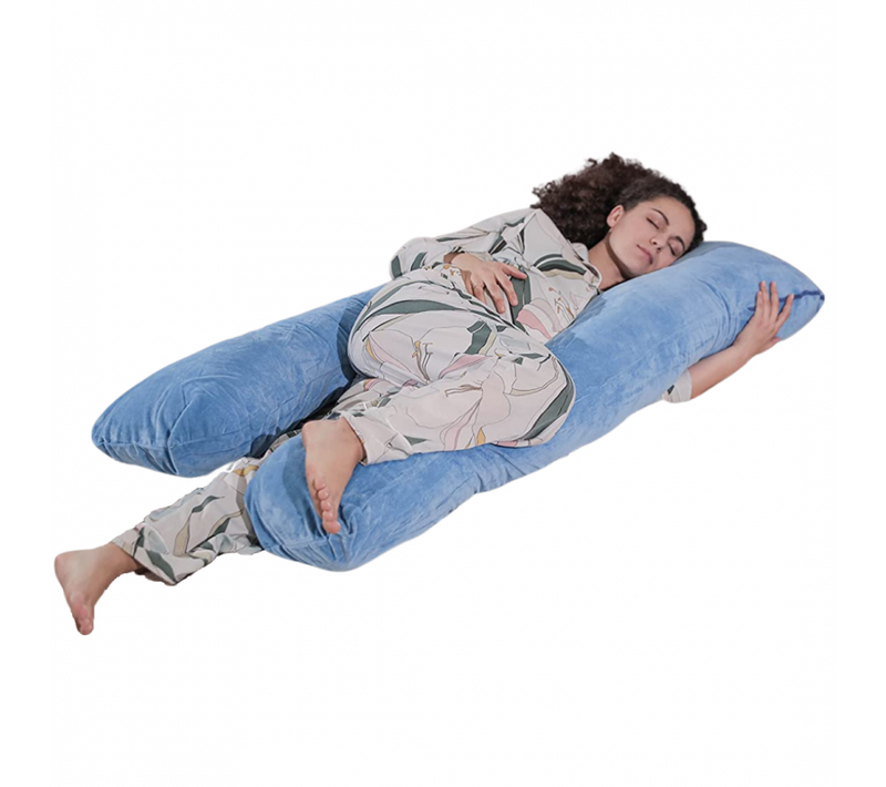 Coussin De Grossesse Déhoussable En Velours 140x80 Cm Bleu