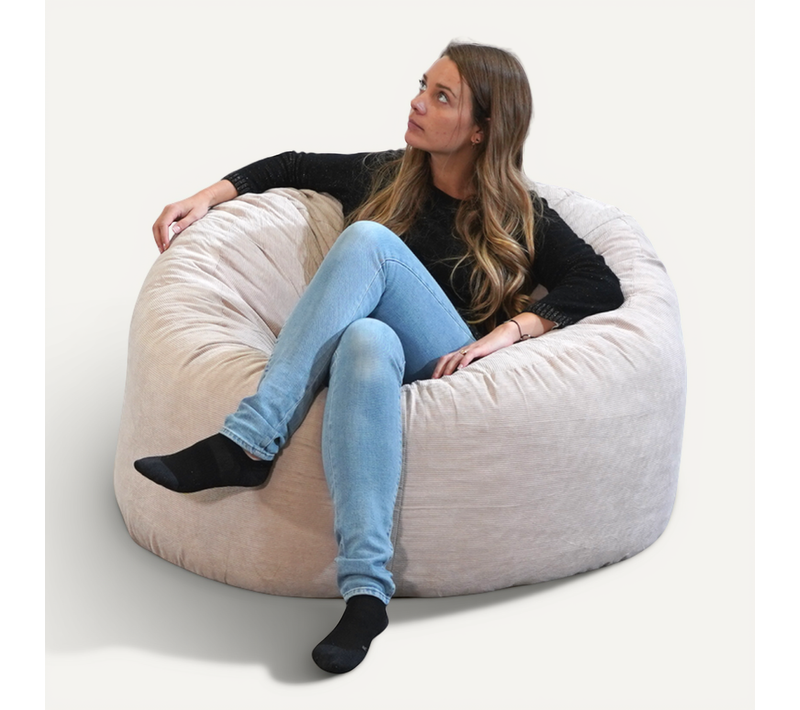 Pouf Velours Côtelé Beige 100 Cm