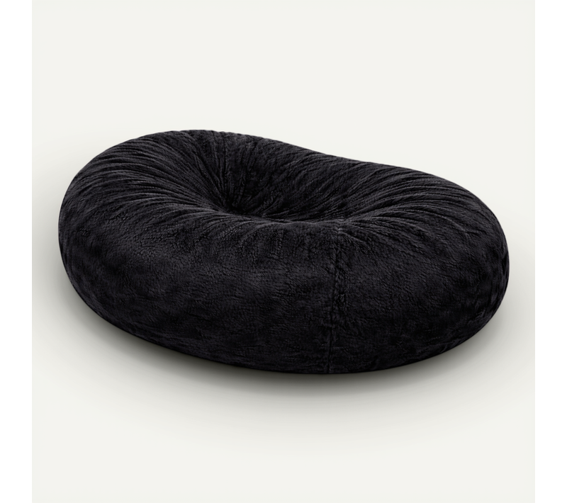 Pouf Long Géant Déhoussable Fausse Fourrure Noir 160 Cm
