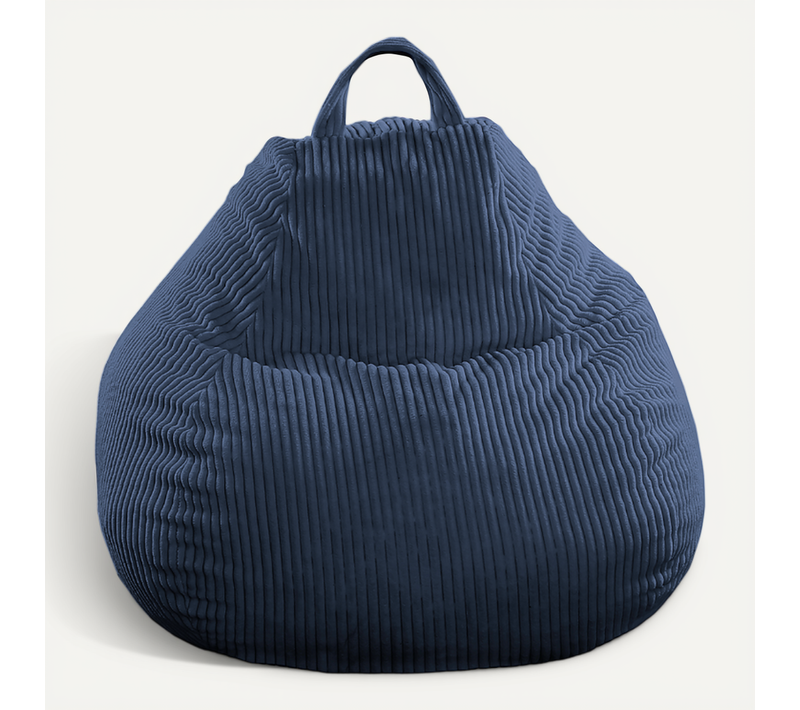 Pouf Poire Déhoussable Velours Côtelé - 80x70 Cm Bleu Foncé