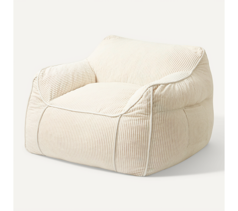 Pouf Fauteuil Velours Côtelé 100x110 Cm Blanc Cassé