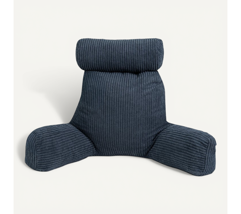 Coussin De Lecture Déhoussable Velours Côtelé 80x50x70 Cm Bleu Foncé