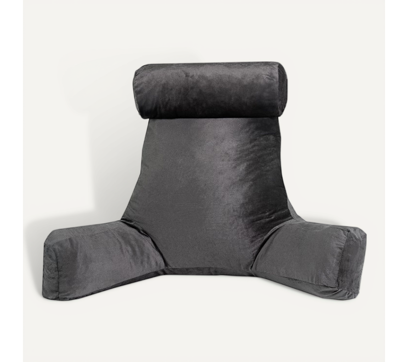 Coussin De Lecture Déhoussable En Velours 80x50x70 Cm Gris