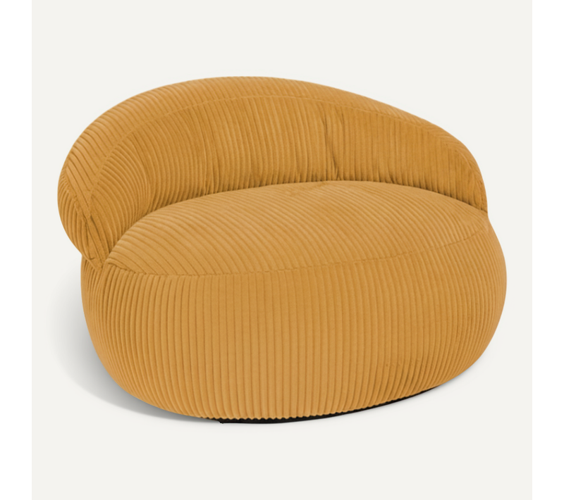 Pouf XXL Déhoussable En Velours Côtelé 110x100 Cm Jaune Moutarde
