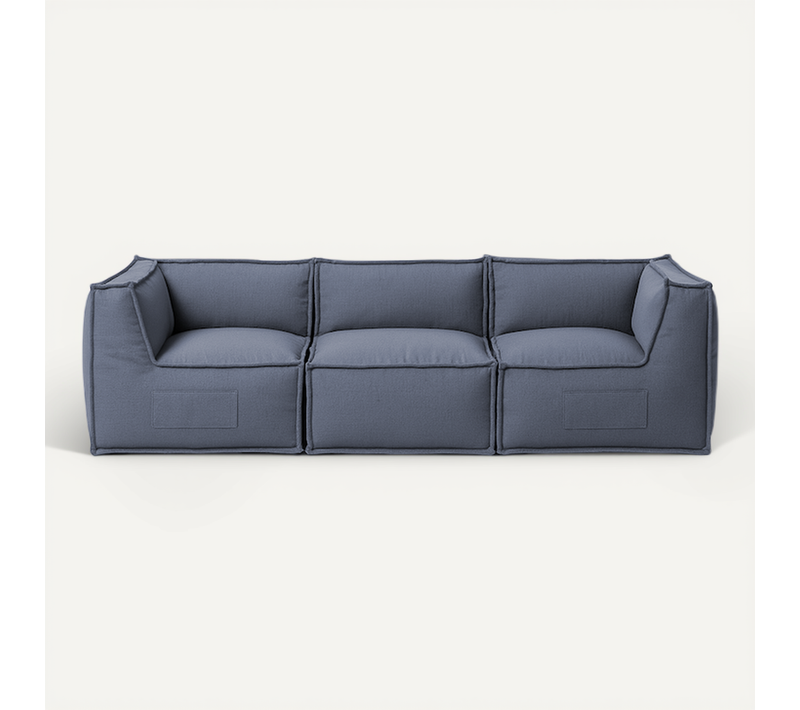 Canapé Modulable 3 Places En Effet Lin 90x262 Cm Gris Foncé