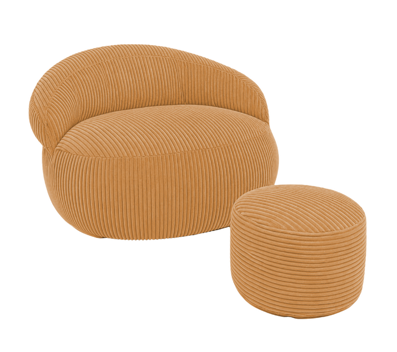 Pouf XXL Déhoussable En Velours Côtelé 110x100 Cm + Repose-pieds Jaune