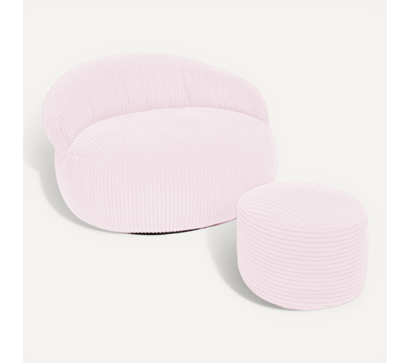 Pouf XXL Déhoussable En Velours Côtelé 110x100 Cm + Repose-pieds Rose