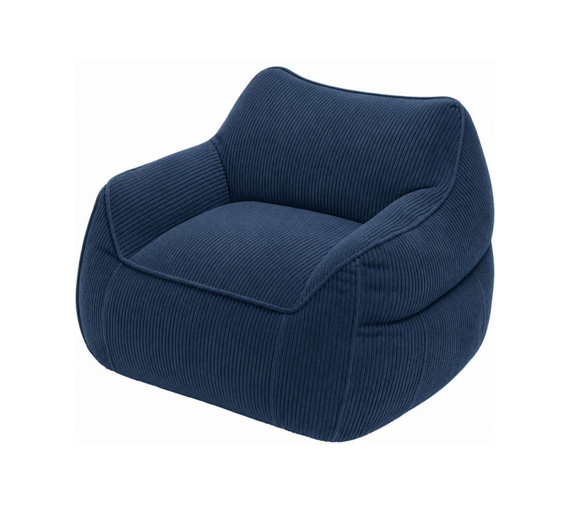 Pouf Fauteuil Velours Côtelé 100x110 Cm Bleu Foncé