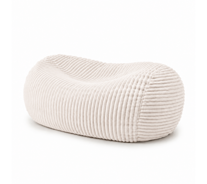 Pouf Long Géant Déhoussable En Fourrure Côtelée 160 Cm Blanc Cassé