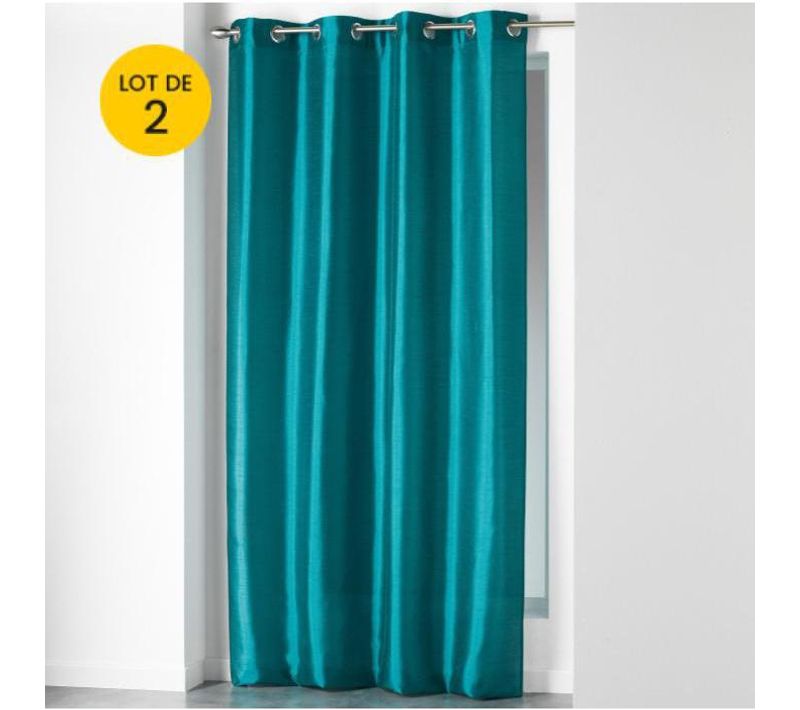 Lot De 2 Rideaux à Oeillets 140 X 240 Cm – Shantung Effet Brillant – Shana Bleu
