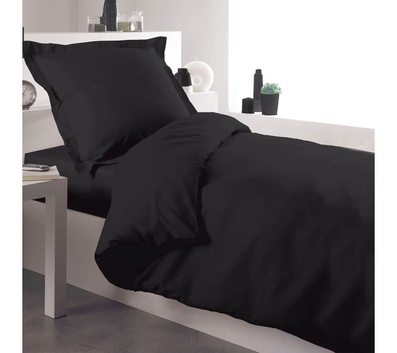 Pack Parure 140x 200 Cm+ Taie + Drap Housse Noir