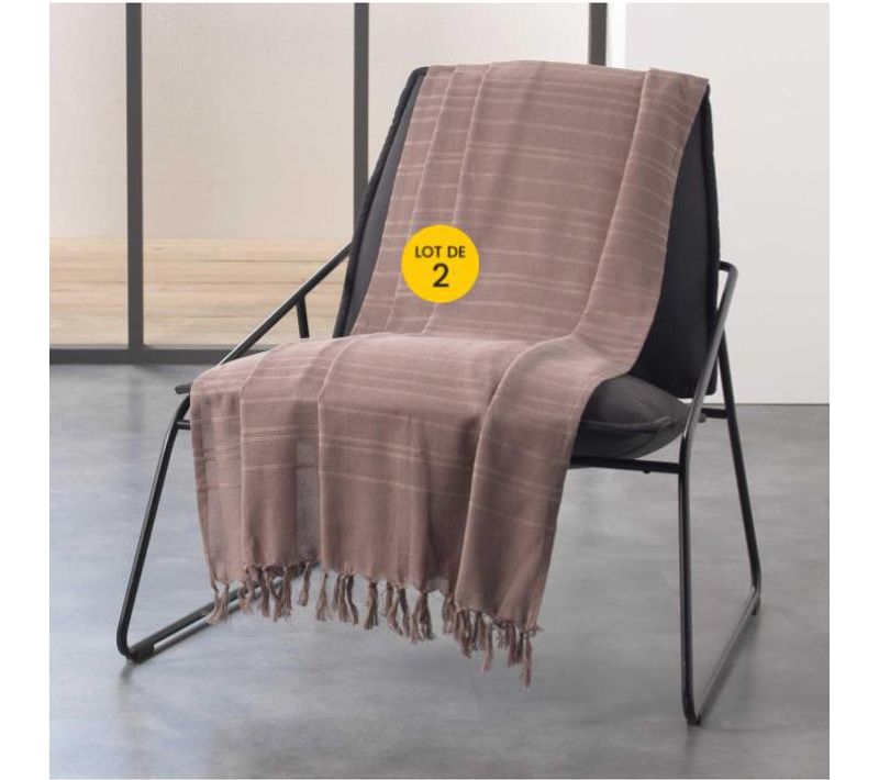 Lot De 2 Jetés De Canapé à Franges 220 X 240 Cm Coton Tissé Lilia Taupe