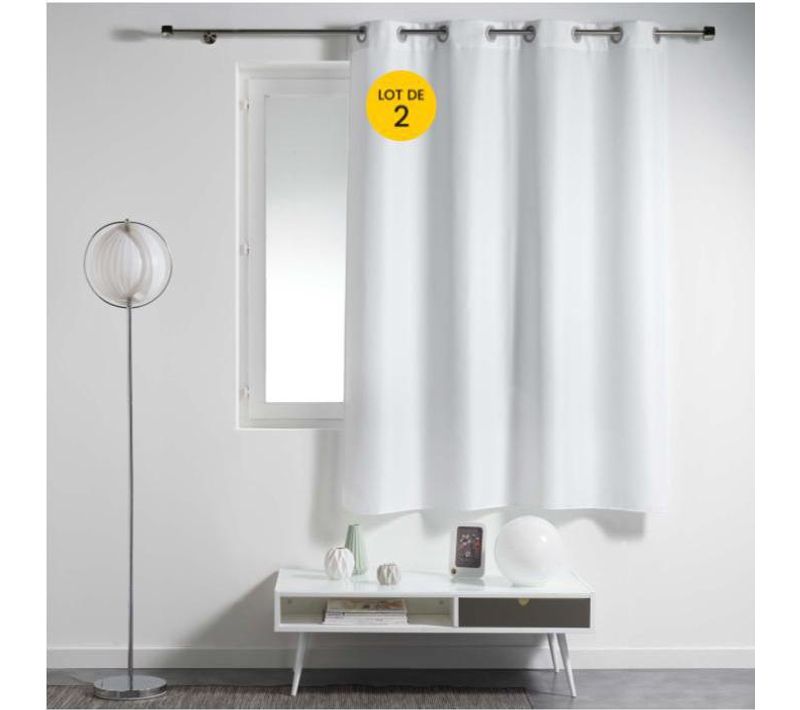 Lot De 2 Rideaux Spécial Petites Fenêtres à Oeillets 140 X 180 Cm – Uni Blanc – Essentiel