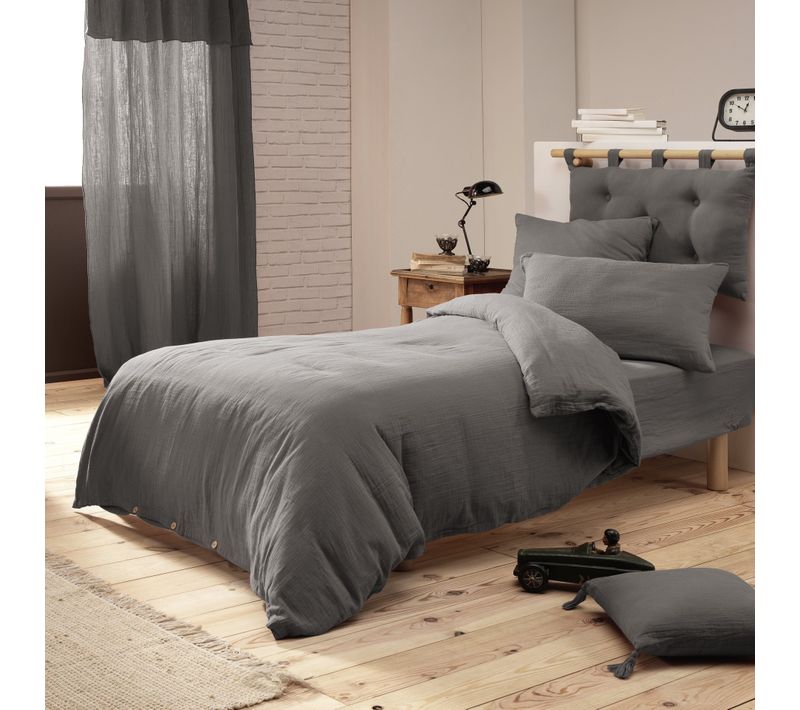 Pack Parure De Couette 140 X 200 Cm + Drap Housse 90 X 190 Cm + 1 Taie En Double Gaze De Coton