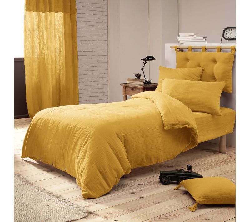 Pack Parure De Couette 140 X 200 Cm + Drap Housse 90 X 190 Cm + 1 Taie En Double Gaze De Coton