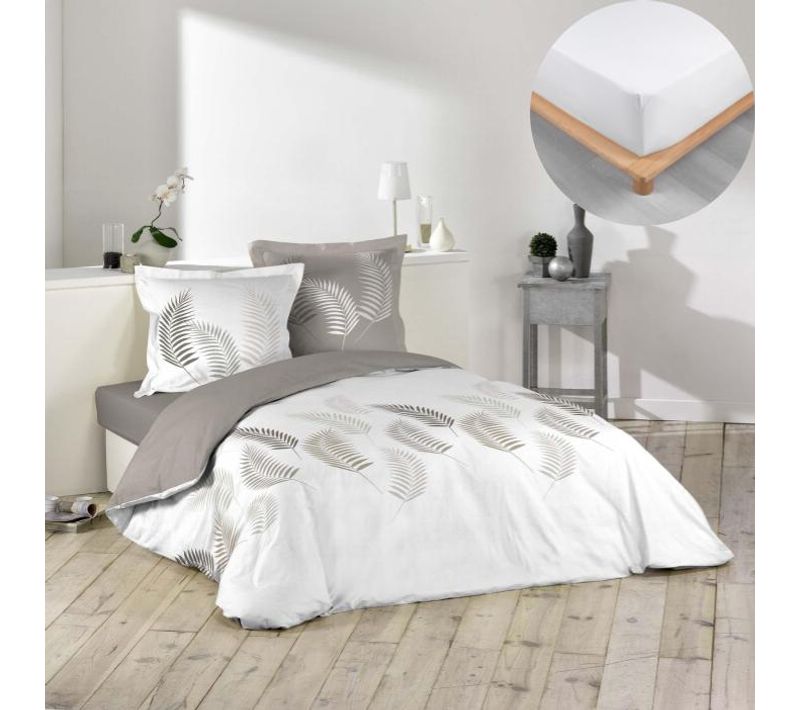 Pack Housse De Couette 220x240 Cm Goyave + Drap Housse 140x190 Blanc