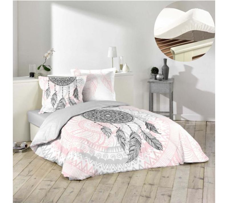 Ensemble Housse De Couette 220x240 Cm Namaste + Drap Housse 140x190 Blanc