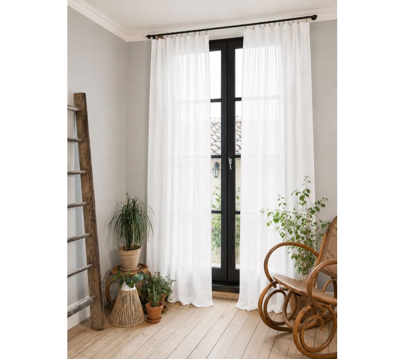 Lot De 2 Rideaux Gaze De Coton Blanc 140x300 Cm Ajustables – 8 Anneaux Pinces Inclus – Rideaux