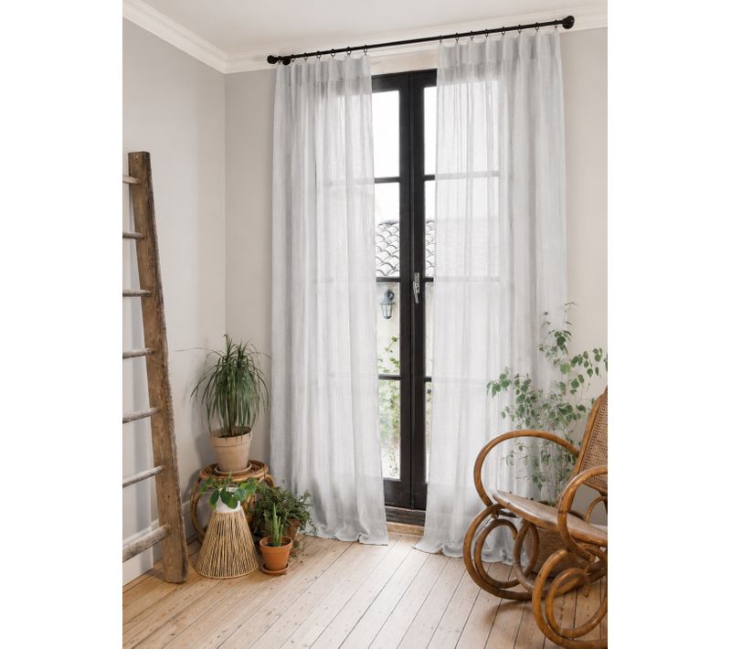 Lot De 2 Rideaux Gaze De Coton Nuage 140x300 Cm Ajustables – 8 Anneaux Pinces Inclus – Rideaux