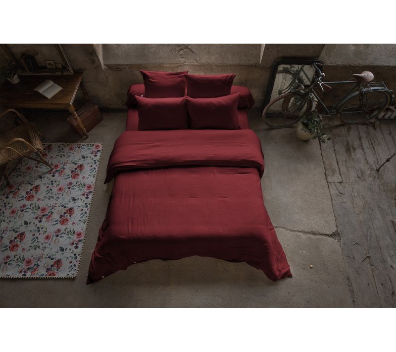 Pack Double Gaze De Coton Luxe Housse De Couette 260 X 240 Cm + 2 Taies 60 X 60 Bordeaux