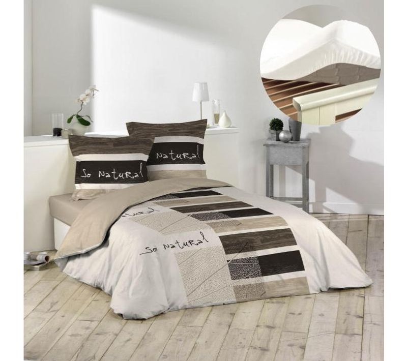Pack Parure De Couette 260x240 Cm So Natural + Drap Housse 160x200 Blanc