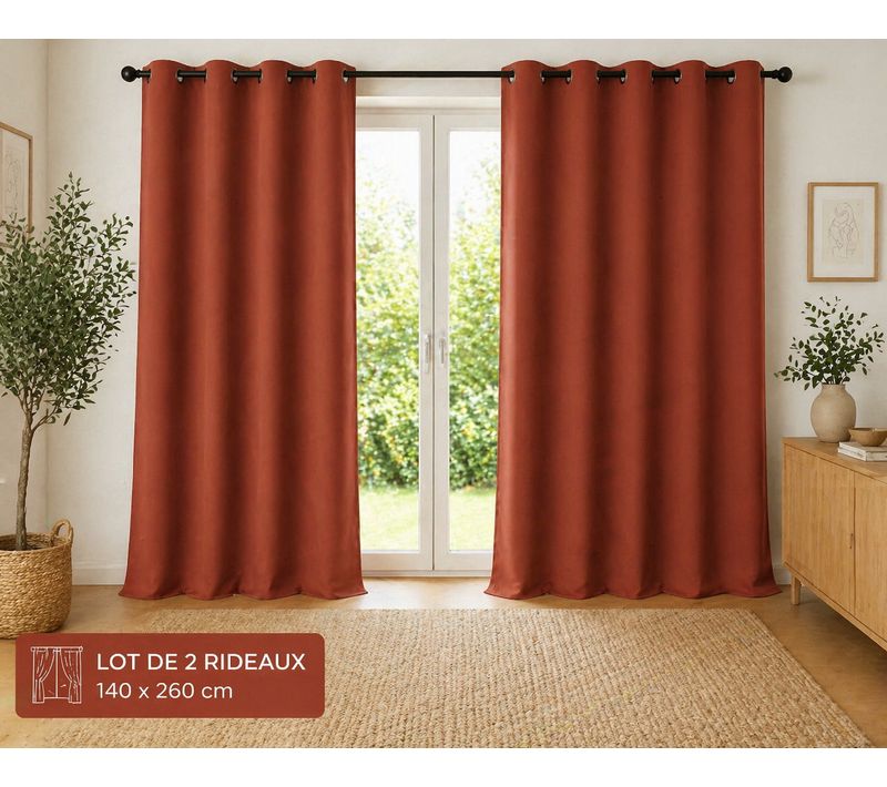 Lot De 2 Rideaux 100% Coton Prélavé 140 X 260 Cm – Kala Terracotta