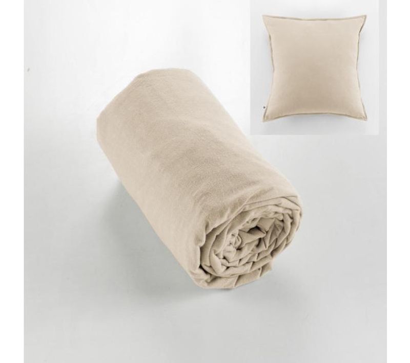 Drap Housse Flanelle Chaude 140 X 190 Cm Bonnet 30 Cm + 2 Taies 63 X 63 Beige