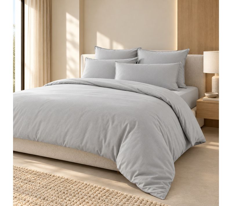 Pack Housse De Couette Candice 240 X 220 Cm + Drap Housse + 2 Taies – Flanelle – Brume