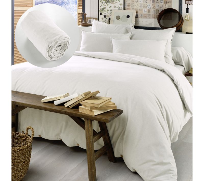 Pack Housse De Couette 260x240 Cm Chaude En Flanelle + 2 Taies + Drap Housse 160x200 Candice Blanc