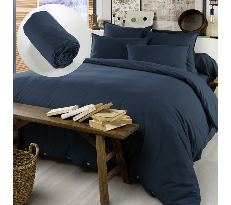 Pack Housse De Couette 240x220 Cm Chaude En Flanelle + 2 Taies + Drap Housse 140x190 Candice Bleu