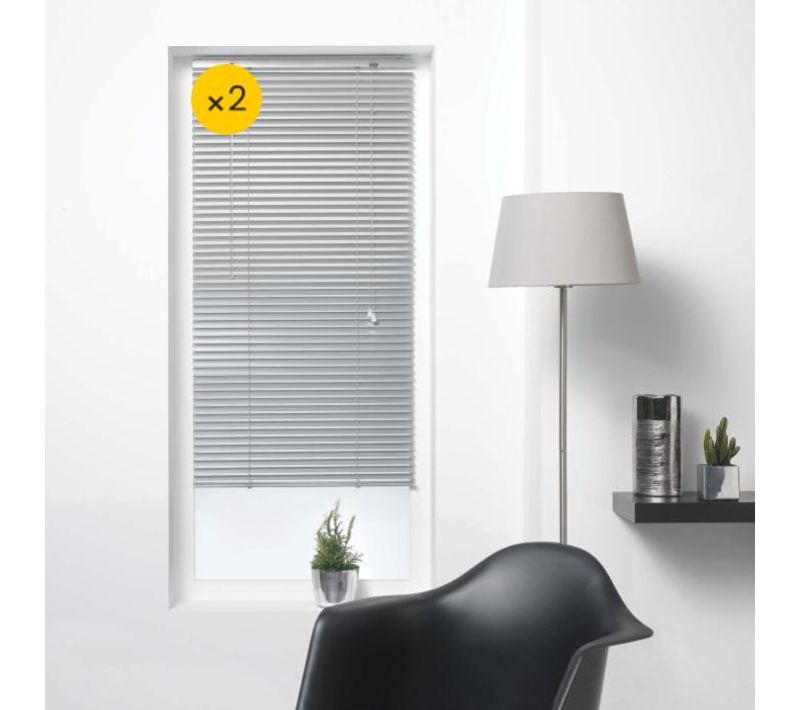 Lot De 2 Stores Sans Perçage à Lamelles 40 X 130 Cm Venitien Argent