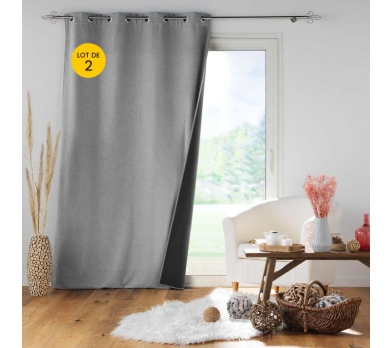 Lot De 2 Rideaux à Oeillets 140 X 260 Cm Doublé Polaire Isolant Jupiter Gris